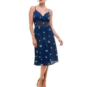 🚨NEW ROWA Blue Floral Smocked Waist Midi Dress Size Large